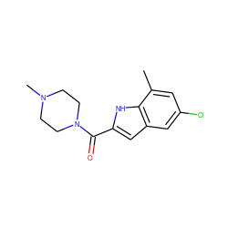 Cc1cc(Cl)cc2cc(C(=O)N3CCN(C)CC3)[nH]c12 ZINC000033995702