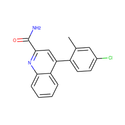 Cc1cc(Cl)ccc1-c1cc(C(N)=O)nc2ccccc12 ZINC000205660320