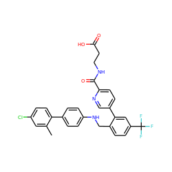 Cc1cc(Cl)ccc1-c1ccc(NCc2ccc(C(F)(F)F)cc2-c2ccc(C(=O)NCCC(=O)O)nc2)cc1 ZINC000148012904