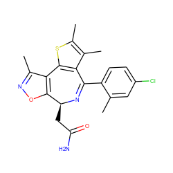 Cc1cc(Cl)ccc1C1=N[C@@H](CC(N)=O)c2onc(C)c2-c2sc(C)c(C)c21 ZINC000096284456