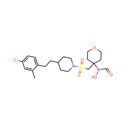 Cc1cc(Cl)ccc1CCC1CCN(S(=O)(=O)CC2(N(O)C=O)CCOCC2)CC1 ZINC000071294868