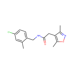 Cc1cc(Cl)ccc1CNC(=O)Cc1c(C)noc1C ZINC000084689688