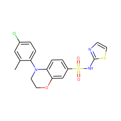 Cc1cc(Cl)ccc1N1CCOc2cc(S(=O)(=O)Nc3nccs3)ccc21 ZINC000205734251