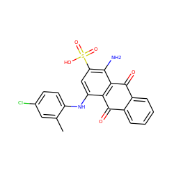 Cc1cc(Cl)ccc1Nc1cc(S(=O)(=O)O)c(N)c2c1C(=O)c1ccccc1C2=O ZINC000207663766