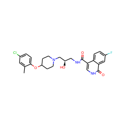 Cc1cc(Cl)ccc1OC1CCN(C[C@H](O)CNC(=O)c2c[nH]c(=O)c3cc(F)ccc23)CC1 ZINC000095558918