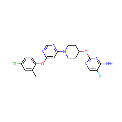 Cc1cc(Cl)ccc1Oc1cc(N2CCC(Oc3ncc(F)c(N)n3)CC2)ncn1 ZINC000049036957