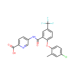 Cc1cc(Cl)ccc1Oc1ccc(C(F)(F)F)cc1C(=O)Nc1ccc(C(=O)O)nc1 ZINC000143174725