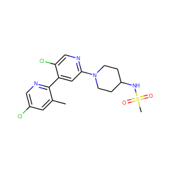 Cc1cc(Cl)cnc1-c1cc(N2CCC(NS(C)(=O)=O)CC2)ncc1Cl ZINC000146855852