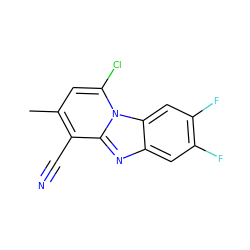 Cc1cc(Cl)n2c(nc3cc(F)c(F)cc32)c1C#N ZINC000001427182