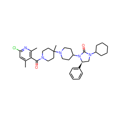 Cc1cc(Cl)nc(C)c1C(=O)N1CCC(C)(N2CCC(N3C(=O)N(C4CCCCC4)C[C@H]3c3ccccc3)CC2)CC1 ZINC000096285380