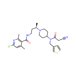 Cc1cc(Cl)nc(C)c1C(=O)NCC[C@@H](C)N1CCC(N(Cc2ccsc2)C(=O)CC#N)CC1 ZINC000034774899