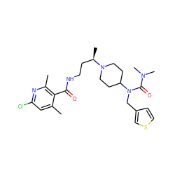 Cc1cc(Cl)nc(C)c1C(=O)NCC[C@@H](C)N1CCC(N(Cc2ccsc2)C(=O)N(C)C)CC1 ZINC000034777776