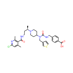 Cc1cc(Cl)nc(C)c1C(=O)NCC[C@@H](C)N1CCC(N(Cc2ccsc2)C(=O)NCc2ccc(C(=O)O)cc2)CC1 ZINC000059353335