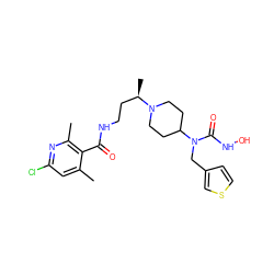 Cc1cc(Cl)nc(C)c1C(=O)NCC[C@@H](C)N1CCC(N(Cc2ccsc2)C(=O)NO)CC1 ZINC000034774897