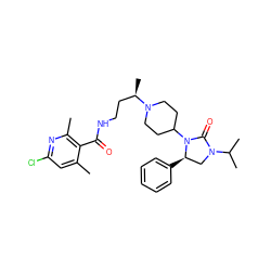 Cc1cc(Cl)nc(C)c1C(=O)NCC[C@@H](C)N1CCC(N2C(=O)N(C(C)C)C[C@H]2c2ccccc2)CC1 ZINC000096285335