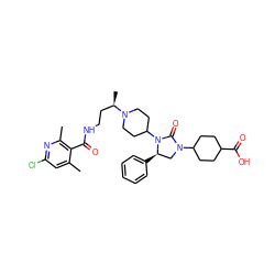 Cc1cc(Cl)nc(C)c1C(=O)NCC[C@@H](C)N1CCC(N2C(=O)N(C3CCC(C(=O)O)CC3)C[C@H]2c2ccccc2)CC1 ZINC000096285431