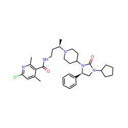 Cc1cc(Cl)nc(C)c1C(=O)NCC[C@@H](C)N1CCC(N2C(=O)N(C3CCCC3)C[C@H]2c2ccccc2)CC1 ZINC000096285404