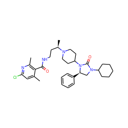 Cc1cc(Cl)nc(C)c1C(=O)NCC[C@@H](C)N1CCC(N2C(=O)N(C3CCCCC3)C[C@H]2c2ccccc2)CC1 ZINC000096285397