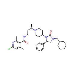 Cc1cc(Cl)nc(C)c1C(=O)NCC[C@@H](C)N1CCC(N2C(=O)N(CC3CCCCC3)C[C@H]2c2ccccc2)CC1 ZINC000096285351