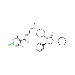 Cc1cc(Cl)nc(C)c1C(=O)NCC[C@H](C)N1CCC(N2C(=O)N(C3CCCCC3)C[C@H]2c2ccccc2)CC1 ZINC000096285342