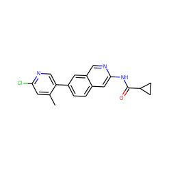 Cc1cc(Cl)ncc1-c1ccc2cc(NC(=O)C3CC3)ncc2c1 ZINC000169700006