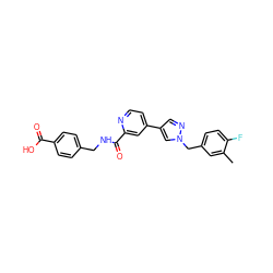 Cc1cc(Cn2cc(-c3ccnc(C(=O)NCc4ccc(C(=O)O)cc4)c3)cn2)ccc1F ZINC000169703954