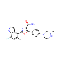 Cc1cc(F)c2[nH]ccc2c1-c1nc(C(N)=O)c(-c2ccc(N3CCNC(C)(C)C3)cc2)o1 ZINC000205272038