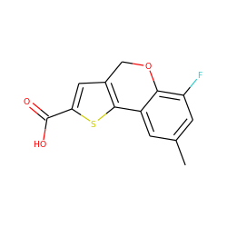 Cc1cc(F)c2c(c1)-c1sc(C(=O)O)cc1CO2 ZINC000653707410