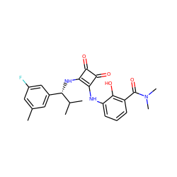 Cc1cc(F)cc([C@H](Nc2c(Nc3cccc(C(=O)N(C)C)c3O)c(=O)c2=O)C(C)C)c1 ZINC000101129477