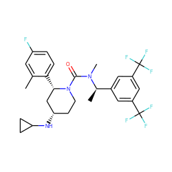 Cc1cc(F)ccc1[C@H]1C[C@@H](NC2CC2)CCN1C(=O)N(C)[C@H](C)c1cc(C(F)(F)F)cc(C(F)(F)F)c1 ZINC000066076197