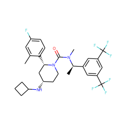 Cc1cc(F)ccc1[C@H]1C[C@@H](NC2CCC2)CCN1C(=O)N(C)[C@H](C)c1cc(C(F)(F)F)cc(C(F)(F)F)c1 ZINC000066076199