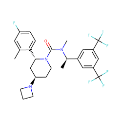 Cc1cc(F)ccc1[C@H]1C[C@H](N2CCC2)CCN1C(=O)N(C)[C@H](C)c1cc(C(F)(F)F)cc(C(F)(F)F)c1 ZINC000066073962