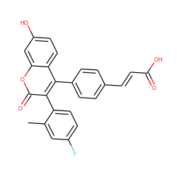 Cc1cc(F)ccc1-c1c(-c2ccc(/C=C/C(=O)O)cc2)c2ccc(O)cc2oc1=O ZINC000299852358