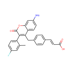 Cc1cc(F)ccc1-c1c(Cc2ccc(/C=C/C(=O)O)cc2)c2ccc(N)cc2oc1=O ZINC000299852188