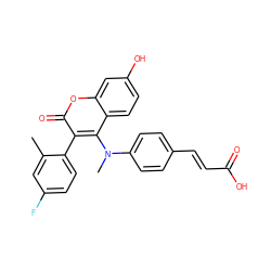 Cc1cc(F)ccc1-c1c(N(C)c2ccc(/C=C/C(=O)O)cc2)c2ccc(O)cc2oc1=O ZINC000299852075