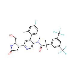 Cc1cc(F)ccc1-c1cc([C@@H]2CC(=O)N[C@@H]2CO)ncc1N(C)C(=O)C(C)(C)c1cc(C(F)(F)F)cc(C(F)(F)F)c1 ZINC000073138982