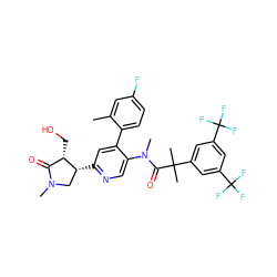 Cc1cc(F)ccc1-c1cc([C@@H]2CN(C)C(=O)[C@@H]2CO)ncc1N(C)C(=O)C(C)(C)c1cc(C(F)(F)F)cc(C(F)(F)F)c1 ZINC000073141571