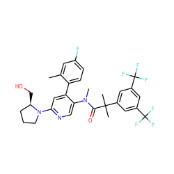 Cc1cc(F)ccc1-c1cc(N2CCC[C@H]2CO)ncc1N(C)C(=O)C(C)(C)c1cc(C(F)(F)F)cc(C(F)(F)F)c1 ZINC000095558391