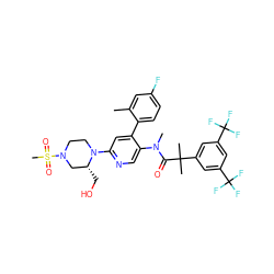 Cc1cc(F)ccc1-c1cc(N2CCN(S(C)(=O)=O)C[C@H]2CO)ncc1N(C)C(=O)C(C)(C)c1cc(C(F)(F)F)cc(C(F)(F)F)c1 ZINC000095563249