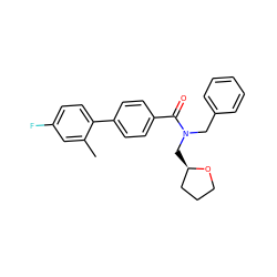 Cc1cc(F)ccc1-c1ccc(C(=O)N(Cc2ccccc2)C[C@@H]2CCCO2)cc1 ZINC000040411668