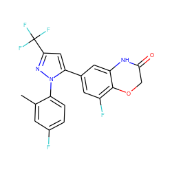 Cc1cc(F)ccc1-n1nc(C(F)(F)F)cc1-c1cc(F)c2c(c1)NC(=O)CO2 ZINC000068079088