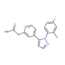 Cc1cc(F)ccc1-n1nccc1-c1ccnc(NC(N)=O)c1 ZINC000144510464