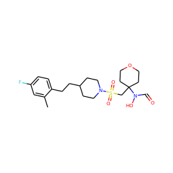 Cc1cc(F)ccc1CCC1CCN(S(=O)(=O)CC2(N(O)C=O)CCOCC2)CC1 ZINC000071282434