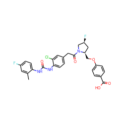 Cc1cc(F)ccc1NC(=O)Nc1ccc(CC(=O)N2C[C@@H](F)C[C@H]2COc2ccc(C(=O)O)cc2)cc1Cl ZINC000042852129