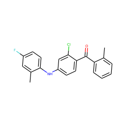 Cc1cc(F)ccc1Nc1ccc(C(=O)c2ccccc2C)c(Cl)c1 ZINC000013531325