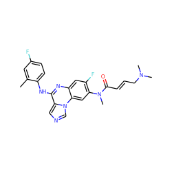 Cc1cc(F)ccc1Nc1nc2cc(F)c(N(C)C(=O)/C=C/CN(C)C)cc2n2cncc12 ZINC000073196386