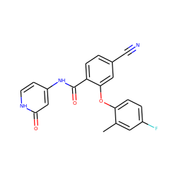 Cc1cc(F)ccc1Oc1cc(C#N)ccc1C(=O)Nc1cc[nH]c(=O)c1 ZINC000143188754