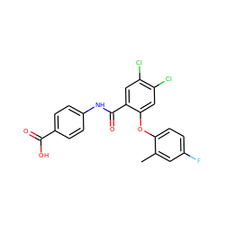 Cc1cc(F)ccc1Oc1cc(Cl)c(Cl)cc1C(=O)Nc1ccc(C(=O)O)cc1 ZINC000143196032