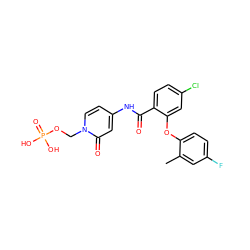 Cc1cc(F)ccc1Oc1cc(Cl)ccc1C(=O)Nc1ccn(COP(=O)(O)O)c(=O)c1 ZINC001772589849