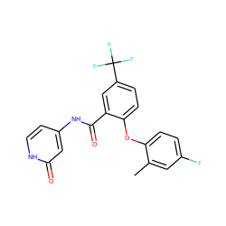 Cc1cc(F)ccc1Oc1ccc(C(F)(F)F)cc1C(=O)Nc1cc[nH]c(=O)c1 ZINC000143177841